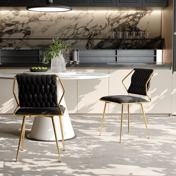 Set Di 2 Sedie Per Sala Da Pranzo Cdglobal, Sedia Da Cucina Con Schienale, Sedia Dal Design Moderno, Sedia In Velluto Con Gambe In Metallo, Sedia Imbottita Per Sala Da Pranzo Cucina Soggiorno, Portata 150 Kg, Nero-image