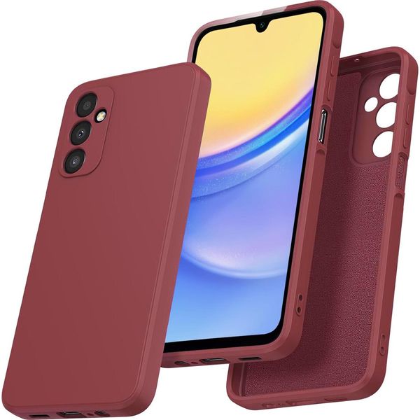 Custodia Per Samsung Galaxy A15 Morbido Silicone Liquido, Custodia In Gomma Antiurto Bordeaux-image
