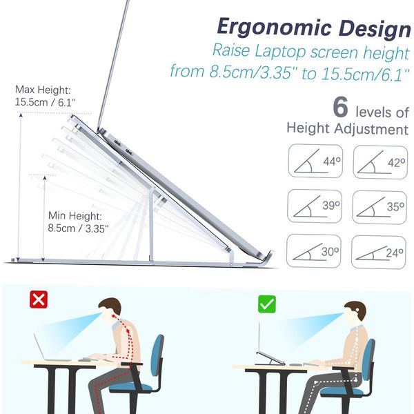 Supporto Portatile Per Computer Portatile, Supporto Per Computer Portatile, Supporto Regolabile In Alluminio Per Computer Portatile, Supporto Per Tablet, Adatto A Computer Portatili Da 17,3 Pollici E A Tutti I Tablet-image
