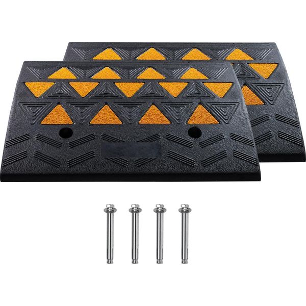 Succebuy Rampa Per Marciapiede In Gomma, Confezione Da 2, Altezza Di Salita Di 15,2 Cm, Robuste Rampe Per Traversine Con Portata Di 15 T, Rampe Di Accesso Con Robusta Git-image