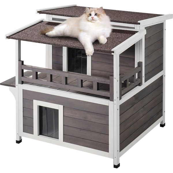 Casa Per Gatti Grotta Per Gatti Capanna Per Gatti In Legno Per Esterni A 2 Piani 750X751X820 Mm-image