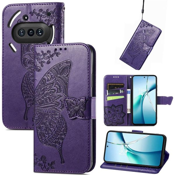 Per Nothing Phone 3A Custodia A Portafoglio In Pelle Finta Custodia Per Cellulare Custodia Con Design A Farfalla Custodie Viola-image