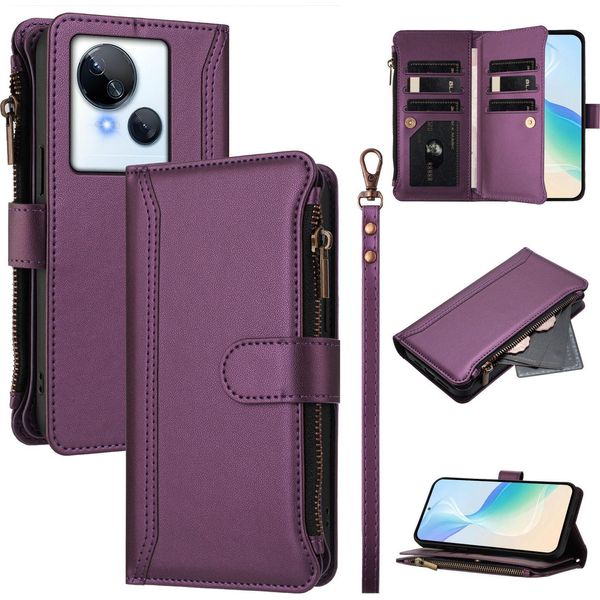Custodia Per Tecno Spark 10 5G, Con Cerniera, Portafoglio, Custodia Flip In Finto Cuoio Con Tasche Per Carte, Supporto E Passante Per La Mano Viola-image