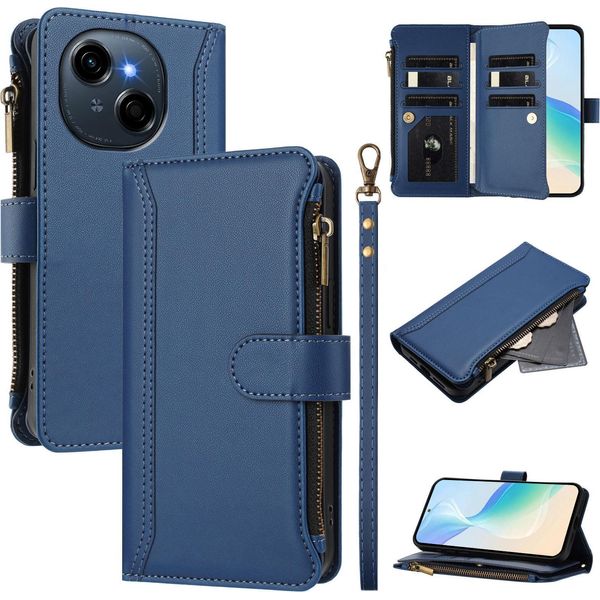 Custodia Per Tecno Spark Go 1/Spark Go 1S/Pop 9 4G, Con Cerniera, Portafoglio Custodia Flip In Finto Cuoio Con Tasche Per Carte, Supporto E Passante Per La Mano Blu-image