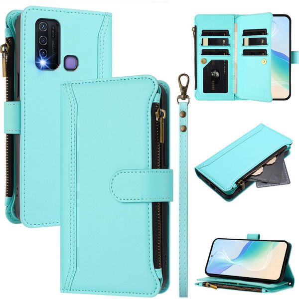 Custodia Per Vivo Y30 4G/Y50, Con Cerniera, Portafoglio, Custodia Flip In Finto Cuoio Con Tasche Per Carte, Supporto E Passante Verde Menta-image