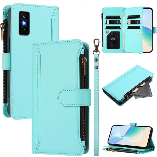 Custodia Per Infinix Gt 30 Pro, Con Cerniera, Custodia Flip Wallet In Finto Cuoio Con Tasche Per Carte, Supporto E Passante Verde Menta-image