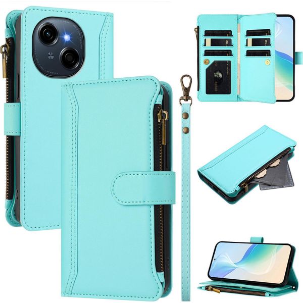 Custodia Per Tecno Spark Go 1/Spark Go 1S/Pop 9 4G, Con Cerniera, Portafoglio Custodia Flip In Finto Cuoio Con Tasche Per Carte, Supporto E Passante Per Mano Verde Menta-image