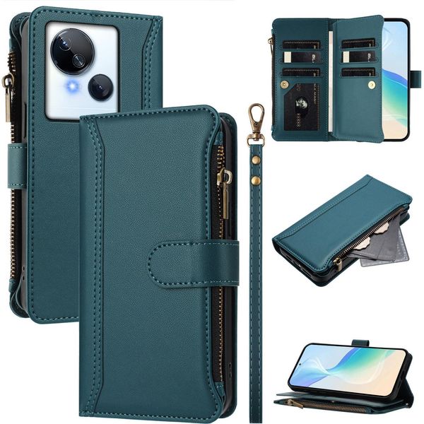 Custodia Per Tecno Spark 10 5G, Con Cerniera, Portafoglio Custodia Flip In Finto Cuoio Con Tasche Per Carte, Supporto E Passante Per Mani Verde-image