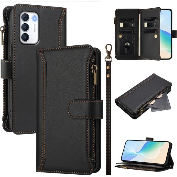 Custodia Per Infinix Zero 5G 2023, Con Cerniera, Portafoglio In Finto Cuoio Con Tasche Per Carte, Supporto E Passante Per La Mano Nero-image
