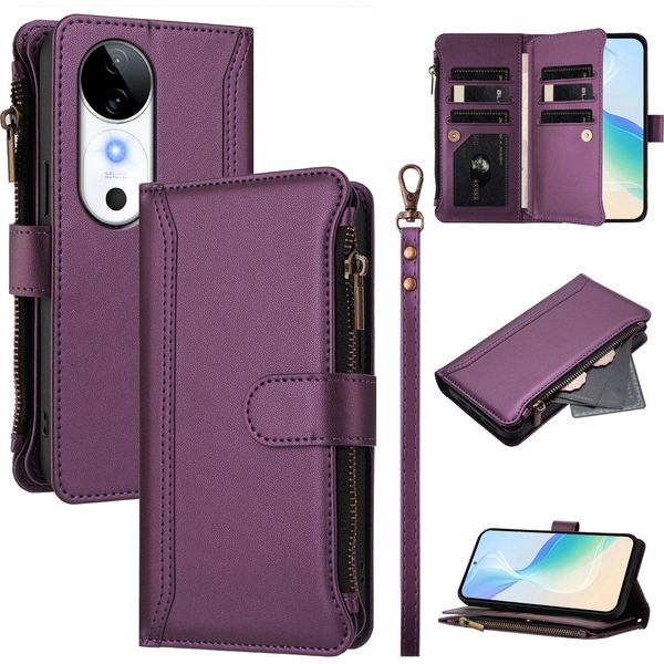 Custodia Per Vivo S19, Con Cerniera, Portafoglio In Finto Cuoio Con Tasche Per Carte, Supporto E Passante Per Mano Viola-image