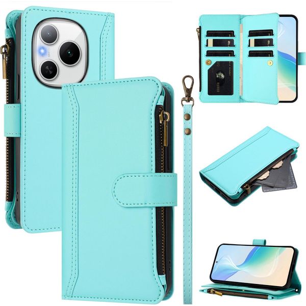 Custodia Per Honor Power, Con Cerniera, Portafoglio Custodia Flip In Finto Cuoio Con Tasche Per Carte, Supporto E Passante Per Mani Verde Menta-image