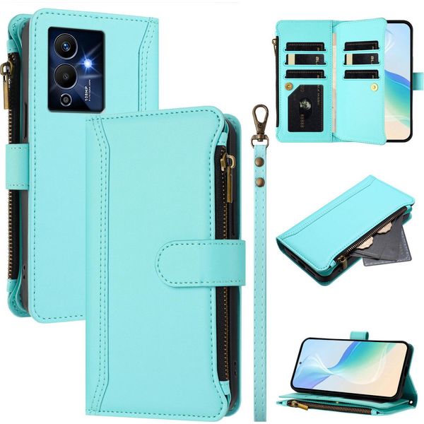 Custodia Per Infinix Note 12 Pro 5G, Con Cerniera, Portafoglio In Finto Cuoio Con Tasche Per Carte, Supporto E Passante Per La Mano Verde Menta-image
