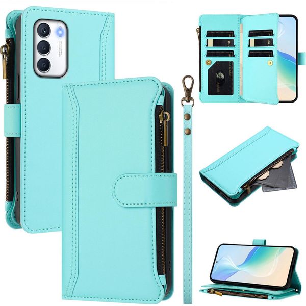 Custodia Per Infinix Zero 5G 2023, Con Cerniera, Portafoglio In Finto Cuoio Con Tasche Per Carte, Supporto E Passante Per La Mano Verde Menta-image