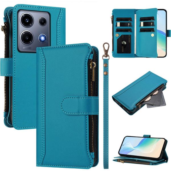 Custodia Per Infinix Note 30 Vip, Con Cerniera, Portafoglio Custodia Flip In Finto Cuoio Con Tasche Per Carte, Supporto E Passante Per Mano Lake Blu-image