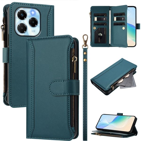 Custodia Per Infinix Note 40X 5G, Con Cerniera, Portafoglio, Custodia In Finto Cuoio Con Tasche Per Carte, Supporto E Passante Per La Mano, Verde-image
