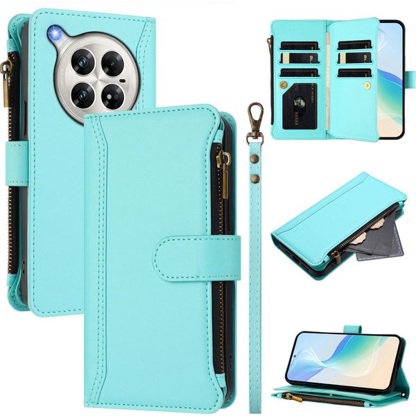 Custodia Per Infinix Zero 40/Zero 40 4G, Con Cerniera, Portafoglio Custodia Flip In Finto Cuoio Con Tasche Per Carte, Supporto E Passante Per La Mano Verde Menta-image