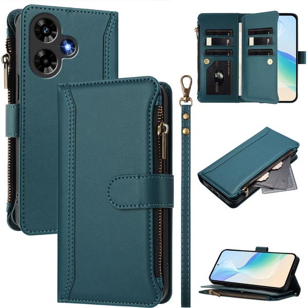 Custodia Per Infinix Hot 30 4G, Con Cerniera, Portafoglio In Finto Cuoio Con Tasche Per Carte, Supporto E Passante Per La Mano Verde-image
