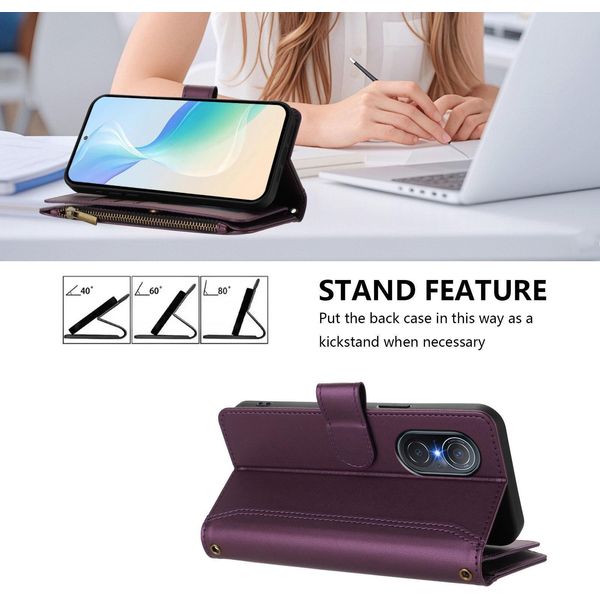 Custodia Per Huawei Nova 9 Se/Honor 50 Se, Con Cerniera, Portafoglio, Custodia Flip In Finto Cuoio Con Tasche Per Carte, Supporto E Passante Per La Mano Viola-image