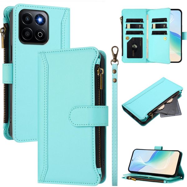 Custodia Per Honor 200 Smart/Honor X7C, Con Cerniera, Portafoglio Custodia Flip In Finto Cuoio Con Tasche Per Carte, Supporto E Passante Verde Menta-image