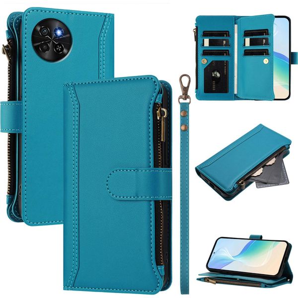 Custodia Per Itel S23, Con Cerniera, Portafoglio Custodia Flip In Finto Cuoio Con Tasche Per Carte, Supporto E Passante Per La Mano Lago Blu-image