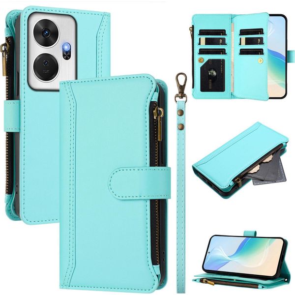 Custodia Per Itel P55+, Con Cerniera, Portafoglio Custodia Flip In Finto Cuoio Con Tasche Per Carte, Supporto E Passante Per Mano Verde Menta-image