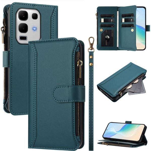 Custodia Per Infinix Note 50S, Con Cerniera, Portafoglio Custodia Flip In Finto Cuoio Con Tasche Per Carte, Supporto E Passante Per Mano Verde-image