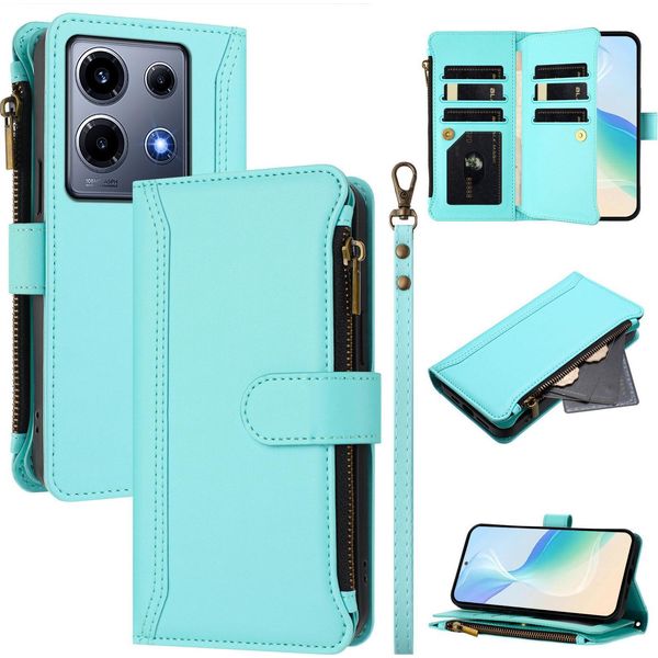 Custodia Per Infinix Note 30 Vip, Con Cerniera, Custodia Flip Wallet In Finto Cuoio Con Tasche Per Carte, Supporto E Passante Verde Menta-image