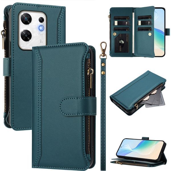 Custodia Per Infinix Zero 30 4G, Con Cerniera, Portafoglio Custodia Flip In Finto Cuoio Con Tasche Per Carte, Supporto E Passante Per Mano Verde-image
