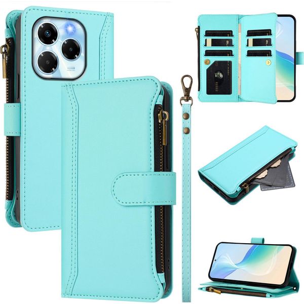 Custodia Per Infinix Note 40X 5G, Con Cerniera, Portafoglio, Custodia Flip In Finto Cuoio Con Tasche Per Carte, Supporto E Passante Verde Menta-image
