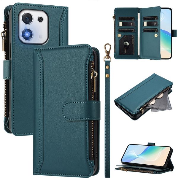 Custodia Per Honor X70I, Con Cerniera, Portafoglio Custodia Flip In Finto Cuoio Con Tasche Per Carte, Supporto E Passante Per La Mano Verde-image