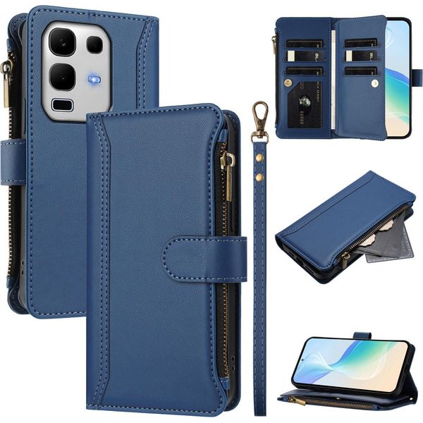 Custodia Per Infinix Note 50S, Con Cerniera, Portafoglio Custodia Flip In Finto Cuoio Con Tasche Per Carte, Supporto E Passante Per Mano Blu-image