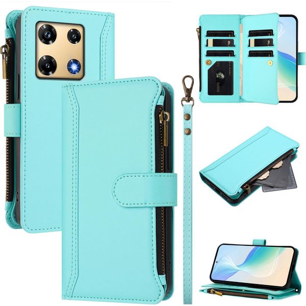 Custodia Per Infinix Note 30 Pro, Con Cerniera, Portafoglio Custodia Flip In Finto Cuoio Con Tasche Per Carte, Supporto E Passante Per Mano Verde Menta-image