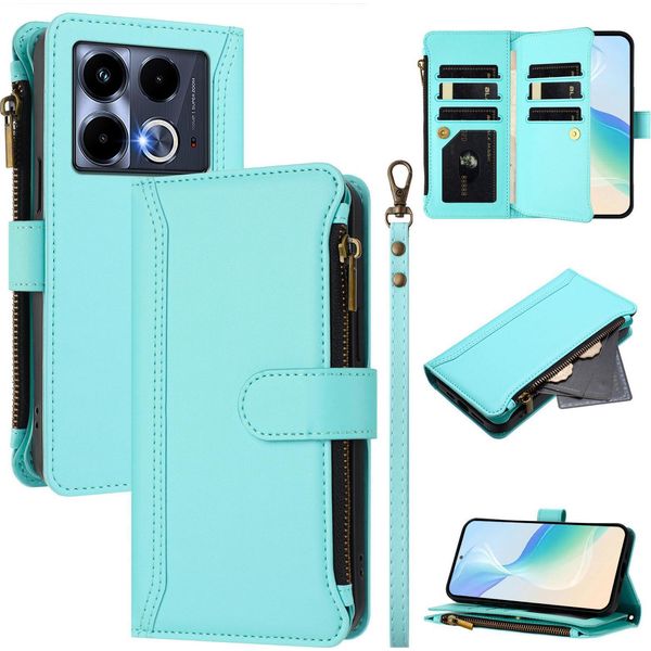Custodia Per Infinix Note 40 4G, Con Cerniera, Portafoglio Custodia Flip In Finto Cuoio Con Tasche Per Carte, Supporto E Passante Verde Menta-image