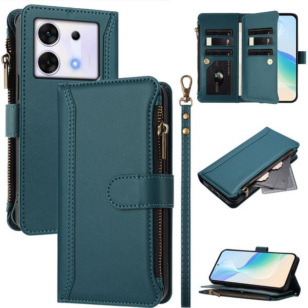 Custodia Per Infinix Zero 30 5G, Con Cerniera, Portafoglio Custodia Flip In Finto Cuoio Con Tasche Per Carte, Supporto E Passante Per Mani Verde-image