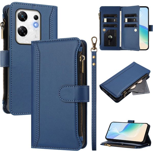 Custodia Per Infinix Zero 30 4G, Con Cerniera, Portafoglio Custodia Flip In Finto Cuoio Con Tasche Per Carte, Supporto E Passante Per La Mano Blu-image