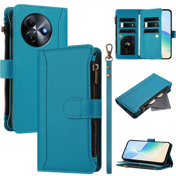 Custodia Per Itel S24, Con Cerniera, Portafoglio Custodia Flip In Finto Cuoio Con Tasche Per Carte, Supporto E Passante Per La Mano Lago Blu-image