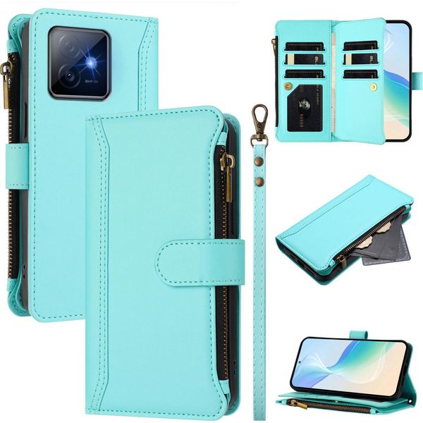 Custodia Per Honor X60 Gt, Con Cerniera, Portafoglio In Finto Cuoio Con Tasche Per Carte, Supporto E Passante Verde Menta-image