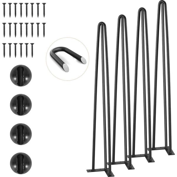 Set Di 4 Gambe Da Tavolo Guide Per Tavoli A Forcella Alte 710 Mm 110X110 Mm Piastra Di Montaggio Acciaio Al Carbonio Verniciato A Polvere Nero Opaco Gambe Da Tavolo Con Piedini In Gomma Capacità Di Carico 408 Kg-image