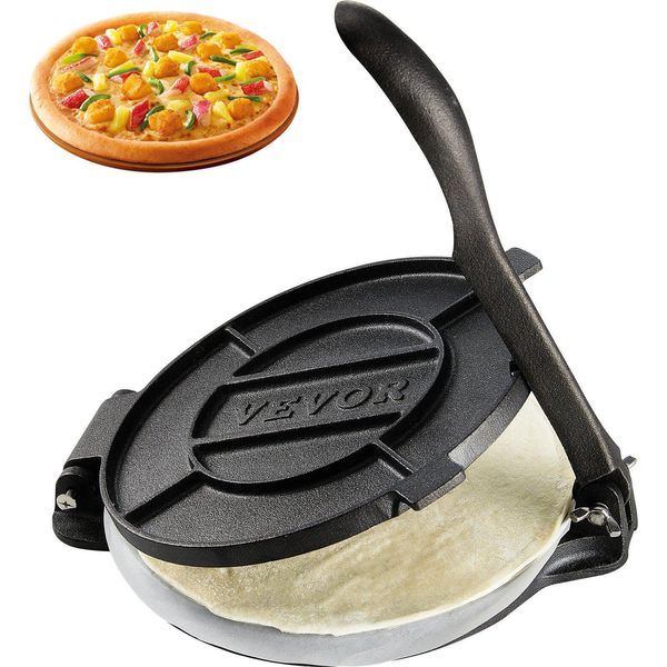 Pressa Per Tortilla, Pressa Per Taco Da 20 Cm, Robusta Pressa Per Tortilladora In Ghisa, Pressa Per Tortilla Pre-Stagionata Pressa Per Tortilla Con 100 Pezzi. Carta Pergamena, Impastatrice Per Tortilla Di Farina, Nero-image