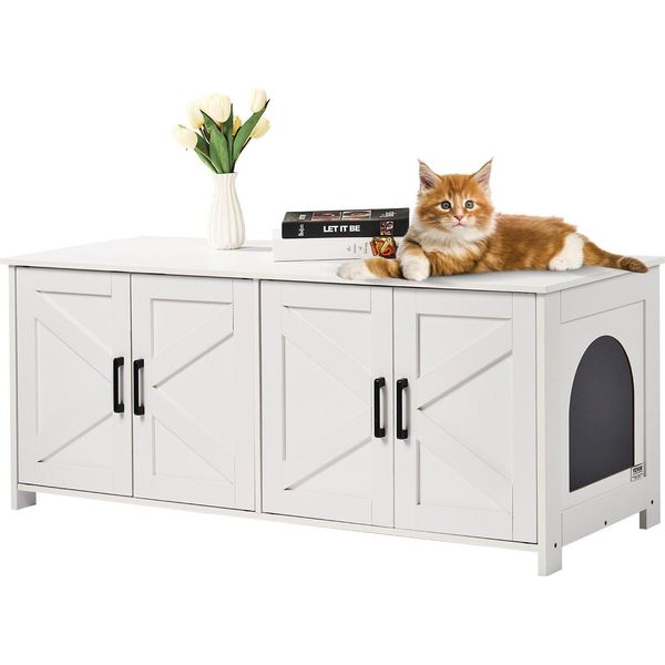 Lettiera Per Gatti Armadio Per Lettiere Per Gatti 1,19X0,46X0,5M Bianco-image