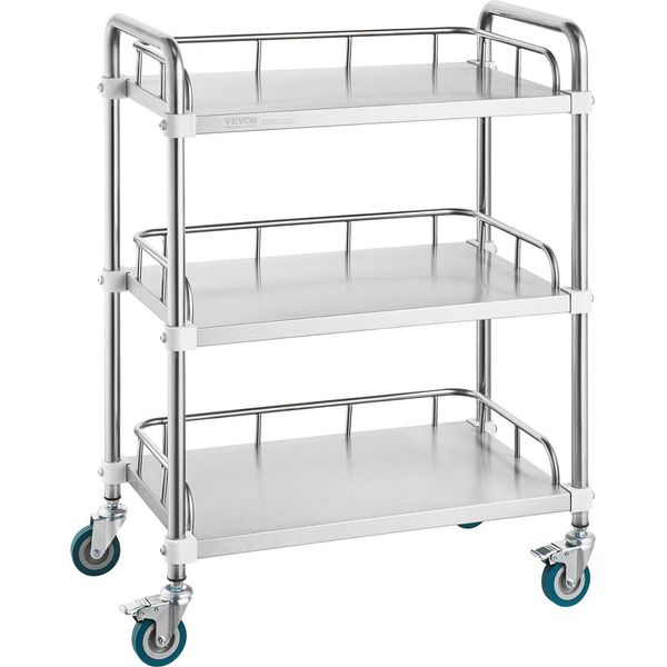 Carrello Da Laboratorio, Carrello In Acciaio Inox Con 3 Ripiani, Carrello Di Servizio Da Laboratorio Con Ruote Girevoli, Carrello Di Servizio Dentale Per Clinica, Laboratorio, Ospedale, Salone, 670 X 395 X 867 Mm-image