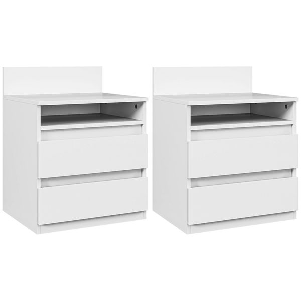 Aiorber Set Di 2 Comodini Con 2 Cassetti, Contenitore, Minimalista, Tavolino, Camera Da Letto, Bianco-image