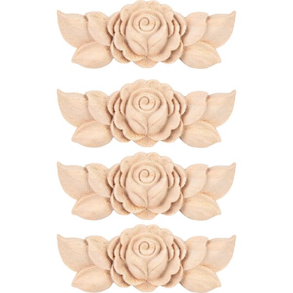 4PCS Floreale Intagliato Angolo Onlay Applique Porta Gabinetto Stile Vintage Mobili Decor (D)-image