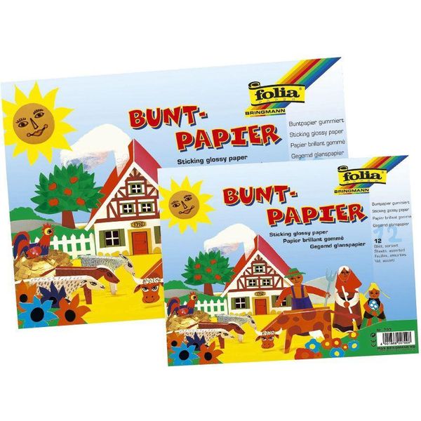 Folia 750 Buntpapier Mappe - Gummiert, 10 Farben Sortiert, 21 X 30 Cm-image
