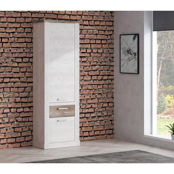 Mehrzweckschrank Forte "Duro", Weiß (Pinie Weiß, Eiche Antik), B:71,2Cm H:212Cm T:41,3Cm, Dekorfolie, Fsc-Zertifizierter Holzwerkstoff, SchräNke, Mehrzweckschrank, HöHe 212 Cm, BüCherregal Mit TüRen Und Schublade, Im Landhausstil-image