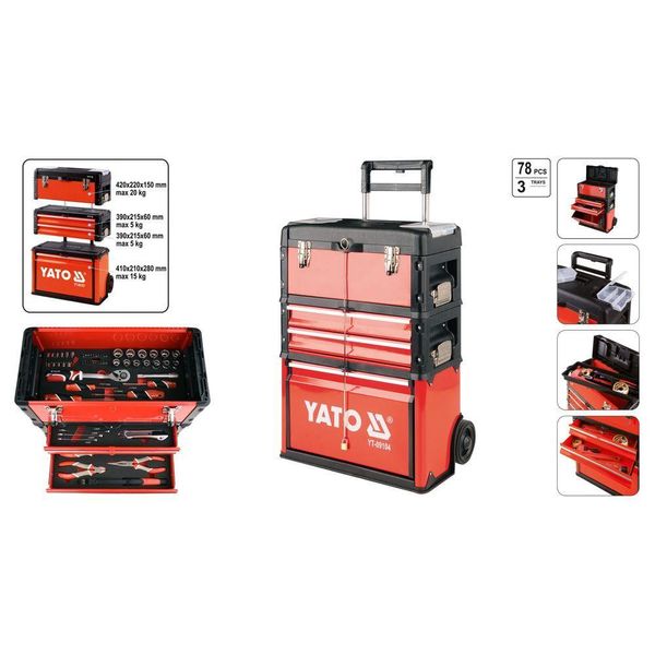 Carrello Portautensili Valigia Portautensili 4 Pezzi Assortimento Attrezzato 78 Pezzi Cassetta Portautensili Carrello Per Officina-image