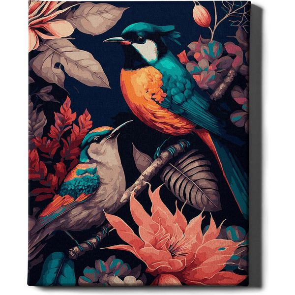 Oh Art! - Set Di Pittura Per Numeri - 40X50Cm, Con Cornice In Legno E Pennelli "Uccelli Su Un Ramo"" Fai Da Te"-image