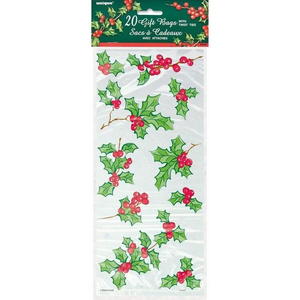 Unique Party - Sacchetti In Cellophane Per Feste Da 20 Pezzi SG29135 (Taglia Unica) (Bianco/Verde/Rosso)-image
