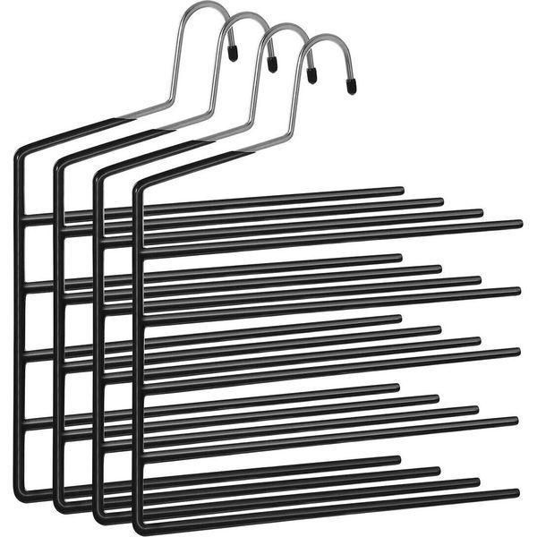In And Outdoormatch Appendiabiti Salvaspazio Saul - Set Di 4 - Appendini Multipli - Estremità Aperta - Antiscivolo - Per 5 Paia Di Pantaloni Ciascuno - Per Jeans - Asciugamani - Sciarpe - Nero-image