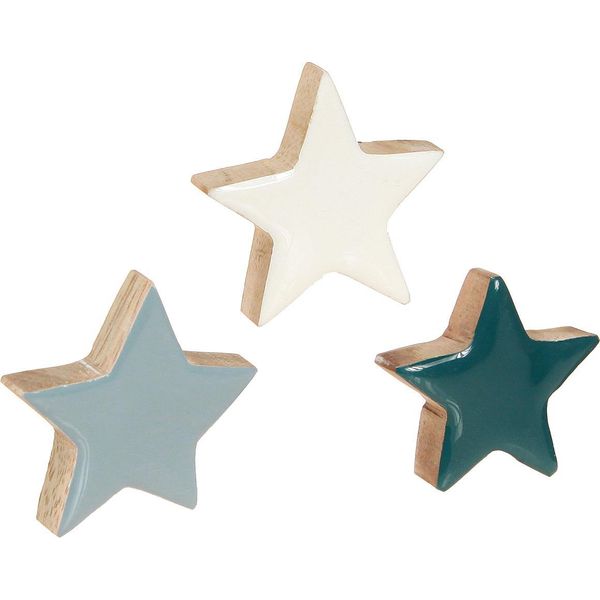 Decorazioni Da Tavola Natalizie A Forma Di Stelle In Legno Bianco, Blu E Turchese, 5 Cm, 12 Pezzi, 12 Pezzi-image
